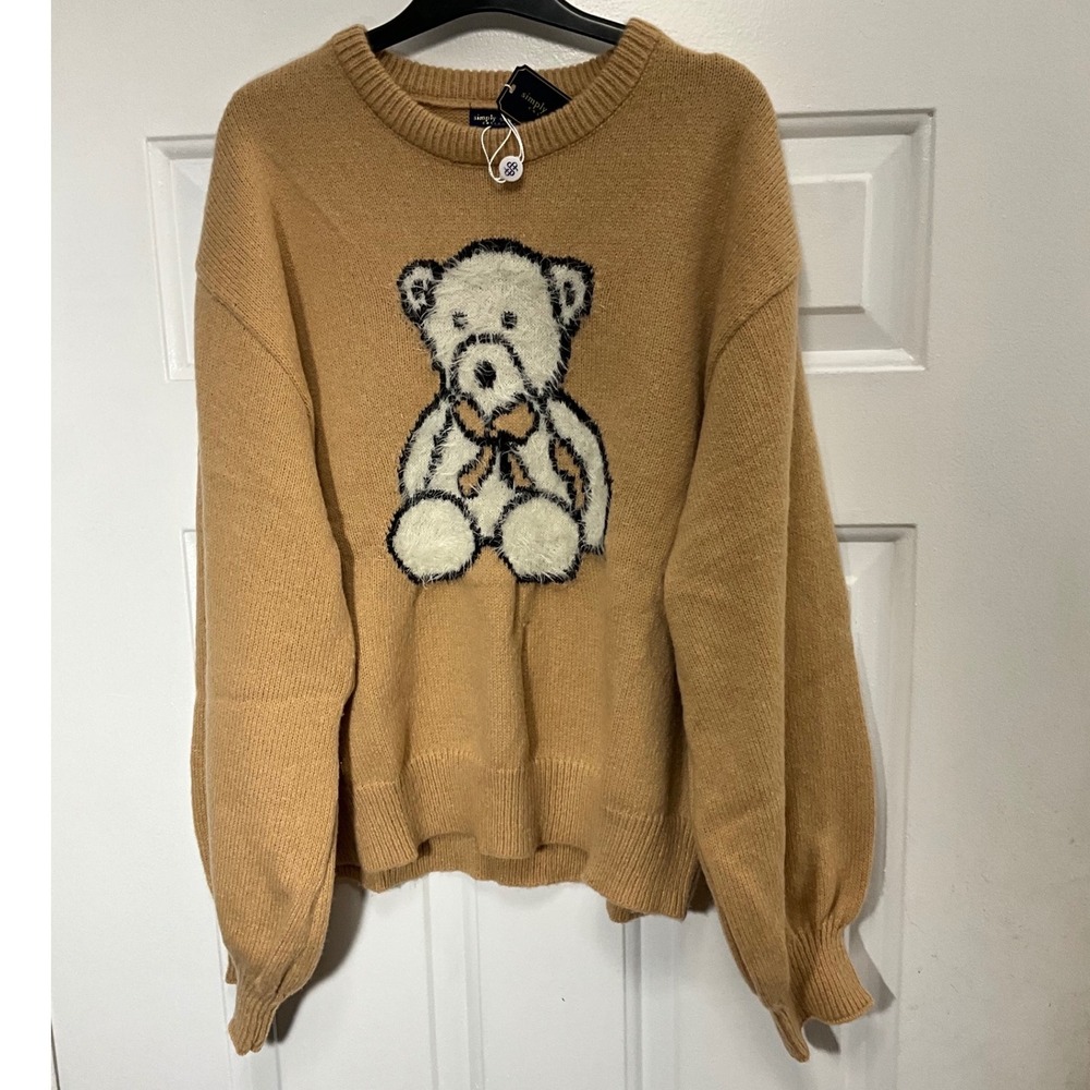 Simply Southern Fuzzy Teddy Bear Sweater Camel Tan Crewneck XL SWTR-FZY-TEDDY